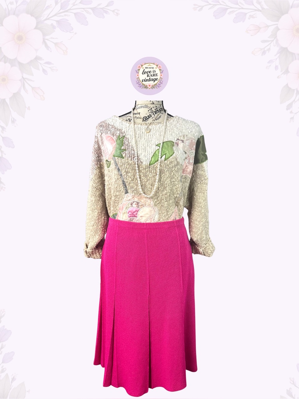 Vintage 1970s Hot Pink Knit Skirt • High Waist A-Line Midi • ILGWU • USA Made